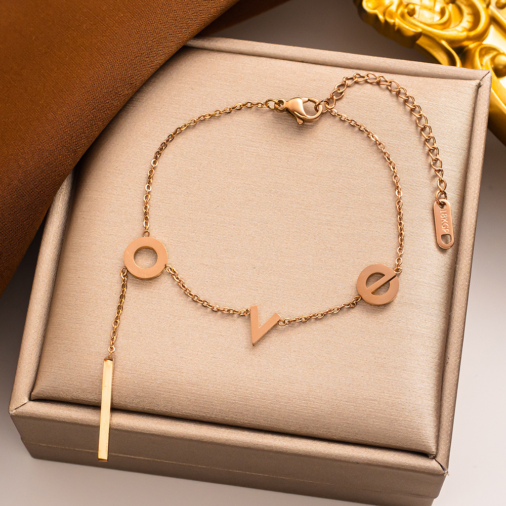 韩版18k玫瑰金简约手链女love手环钛钢不退色时尚气质学生配饰品