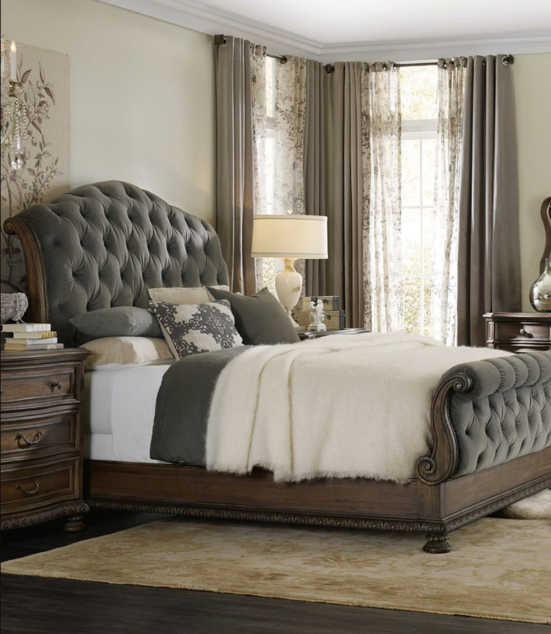 美式复古双人床布艺法式乡村欧式雕花大卧室别墅民宿高端实木床