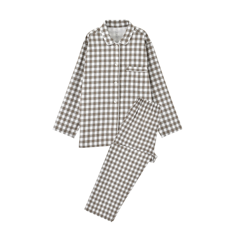 Cotton Flannel Pajamas Non-Printed No Side Seam Japanese High Quality Goods Home Wear Couple Suit 3