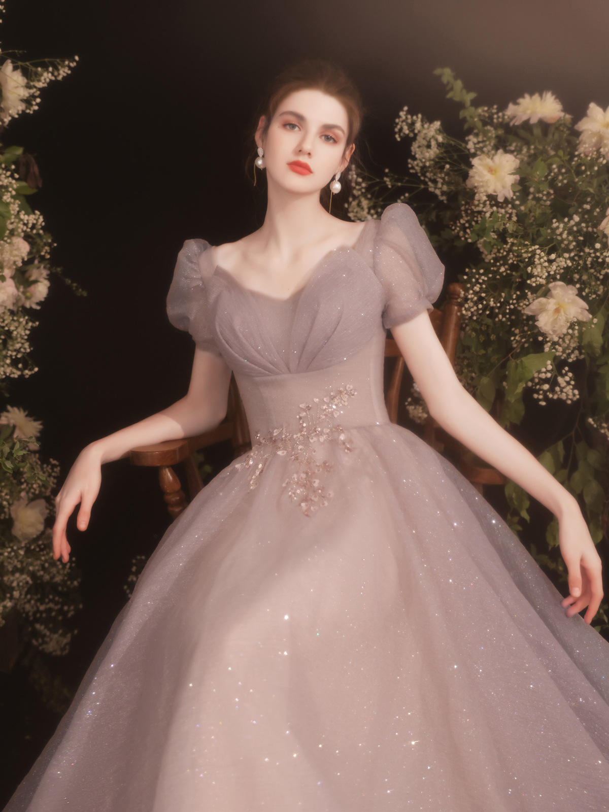 晚礼服女仙气学生宴会敬酒订婚夏公主法式名媛主持人轻小礼服长裙