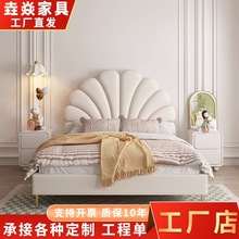 布艺床女孩公主床1.2米小卧室床奶油风单人床现代简约1.5米儿童床