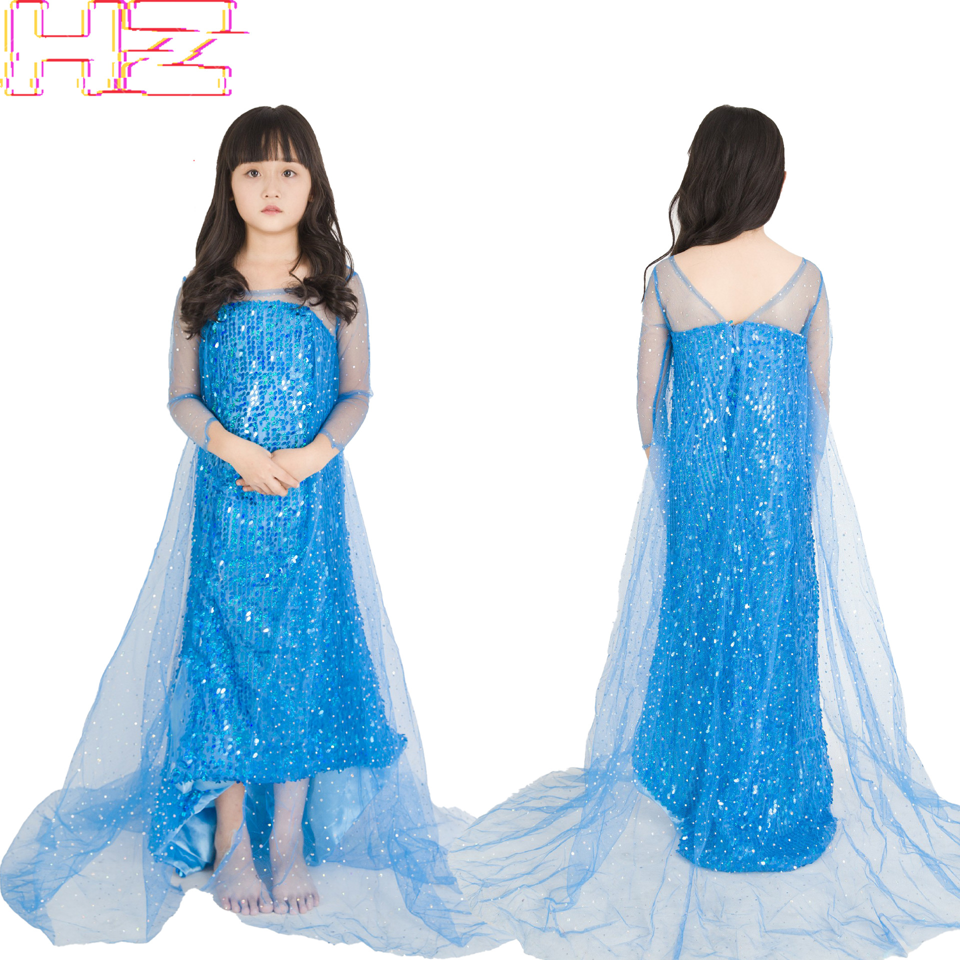 冰雪奇缘艾莎公主裙长袖儿童女孩连衣裙 万圣节cosplay舞台演出服