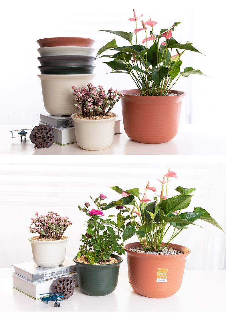 爱丽思树脂zen中钵圆形花 爱丽丝仿瓷塑料阳台种花种菜月季大花盆