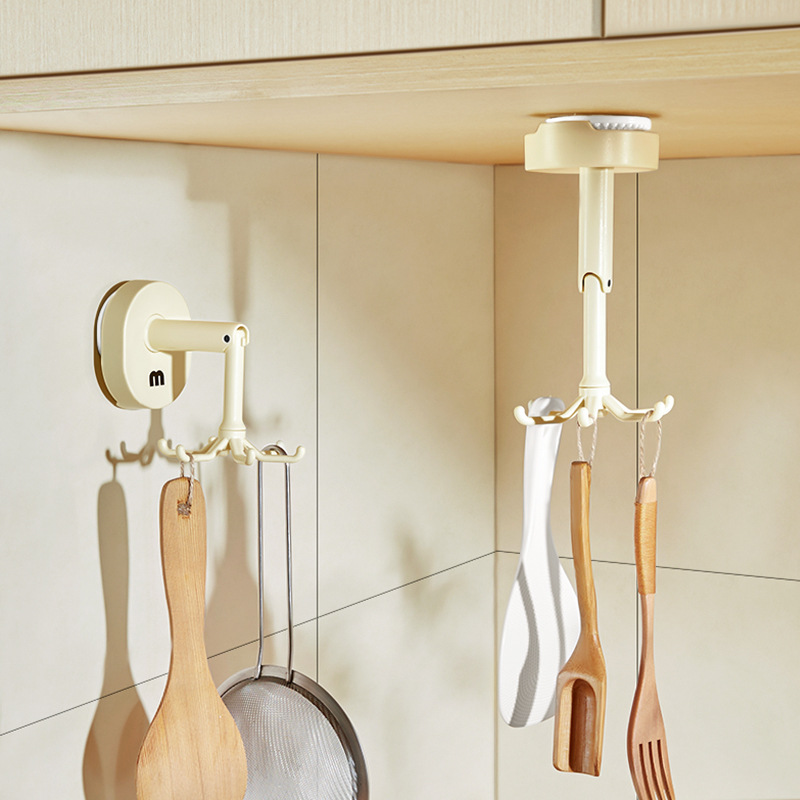 吸盘挂钩厨房六爪旋转粘钩多功能免打孔按压式强力勺铲挂架置物架