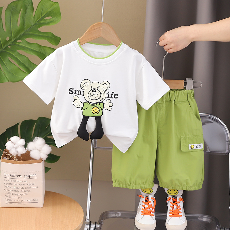 Little Barong Children's Clothing 2024 Summer New Short-Sleeved Shorts Two-Piece Boys' Cartoon Bear Casual Summer Set