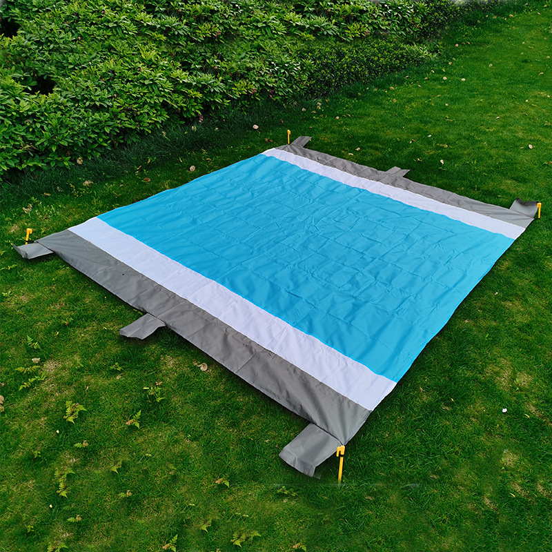 户外野营尼龙口袋野餐垫便携折叠防水防潮垫涤纶格子布沙滩垫