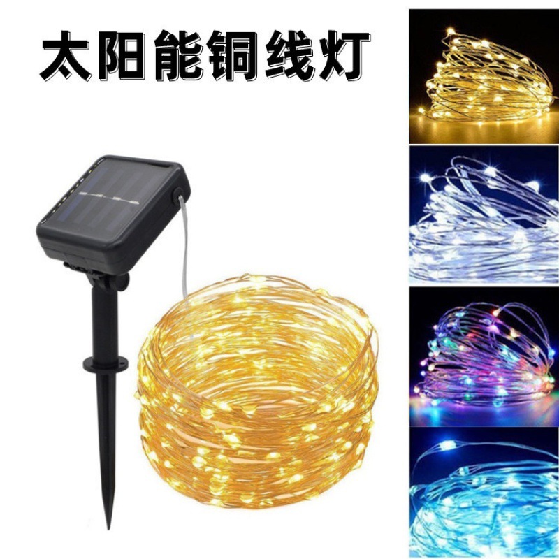 amazon cross-border led copper wire light solar-powered string lights outdoor waterproof christmas courtyard holiday decoration ambience light