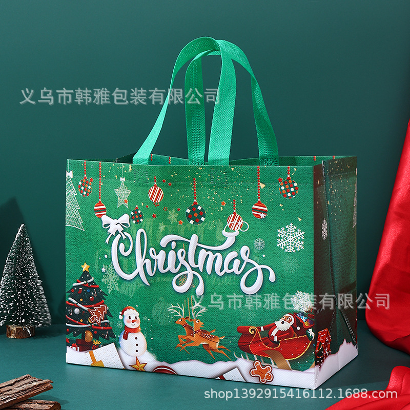 Foreign Trade Cross-Border Spot Christmas Gift Bag Non-Woven Film Cartoon Handbag Environmental Protection Shopping Bag Wholesale