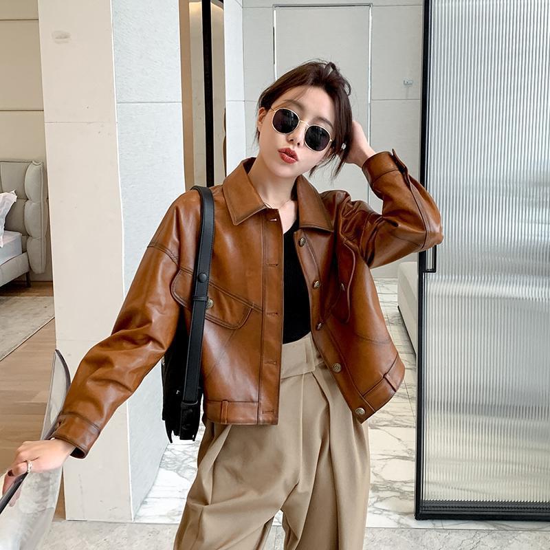 Genuine Leather Clothes Coat for Women 2023 Spring and Autumn New Sheepskin Short Autumn and Winter Velvet Hoodie Casual Jacket