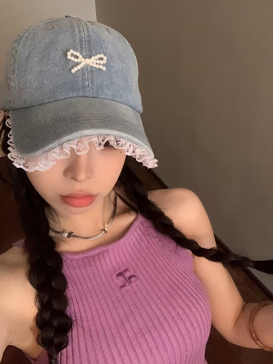 Bow Peaked Cap for Women 2024 New Spring and Summer Korean Style Versatile Ins Washed Denim Sun Protection Baseball Cap