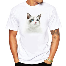 2024年个性印花T恤短袖Round neck上衣服饰动物印花可爱猫咪T恤男