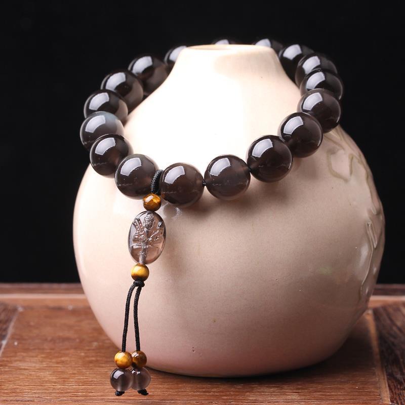 天然黑曜石银曜石手持本命佛手串网红 复古风绕指柔男女 念珠