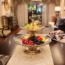 文扬欧式玻璃双层果盘现代创意水果盘干果盘家用客厅茶几摆件奢华