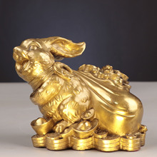 杨铜记 铜兔子 十二生肖钱袋兔 拉黄金袋兔  拉布袋兔子