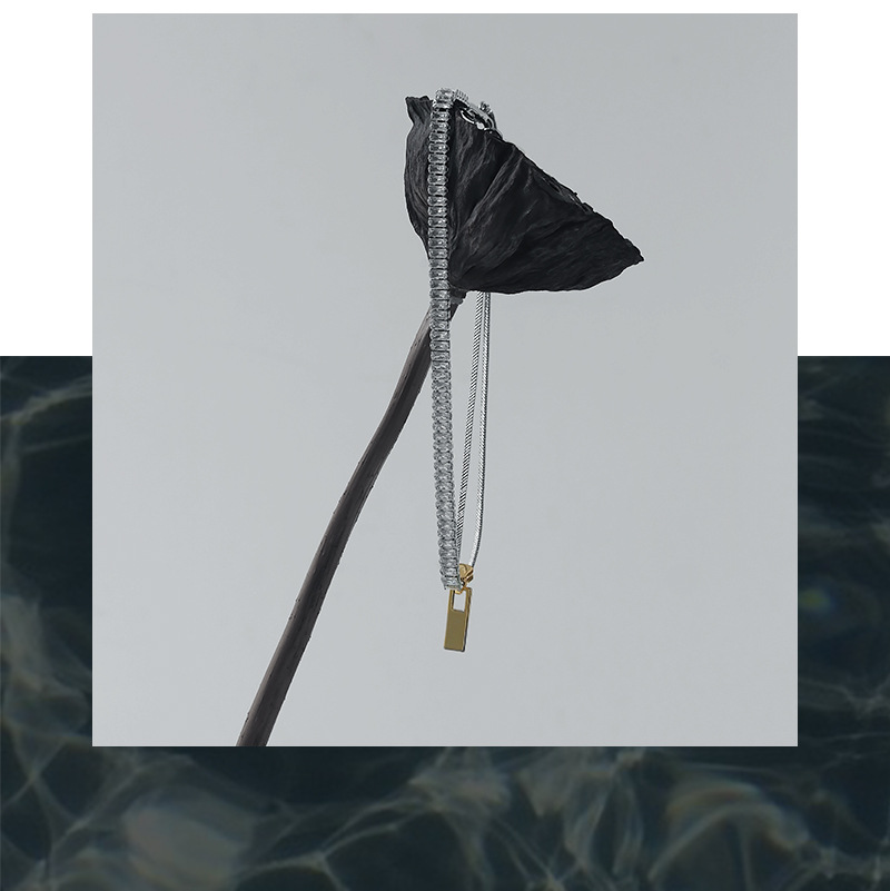 野原葵 杂志款设计感创意个性拉链金银拼色锆石拼接项链项饰女