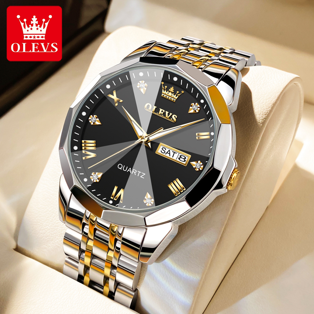 olevs 9931 quartz watch for men solid stainless steel strap