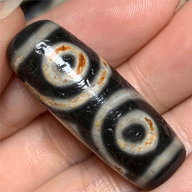 一物一图 精品老料风化马蹄纹包浆火供三眼天珠吊坠锁骨款男女