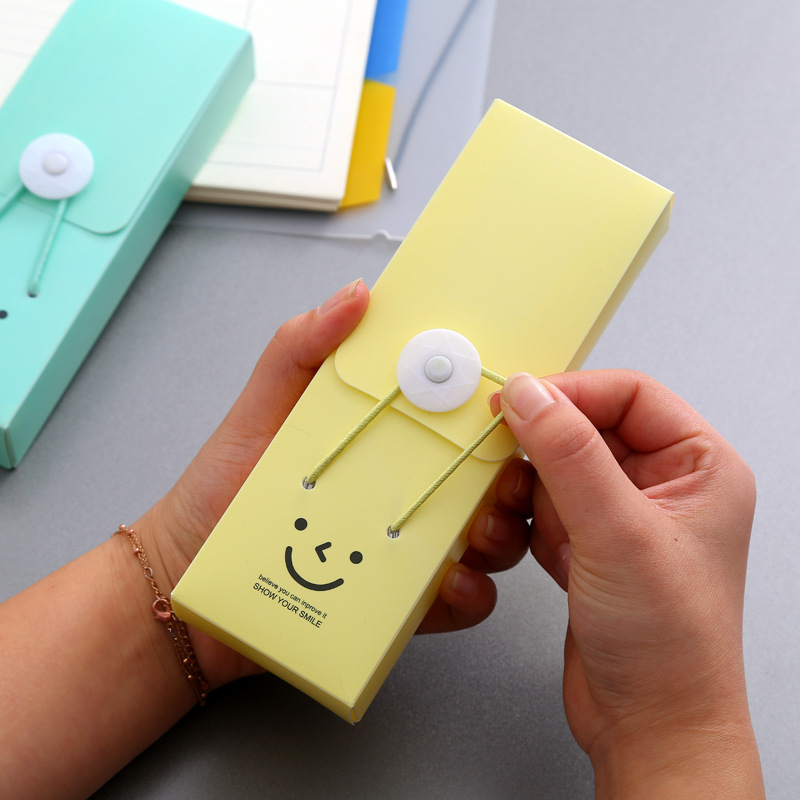 Creative Smiley Face Stationery Box Children Elementary School Students Retractable Buckle Pencil Case Cute Cartoon Candy Color Plastic Pencil Case