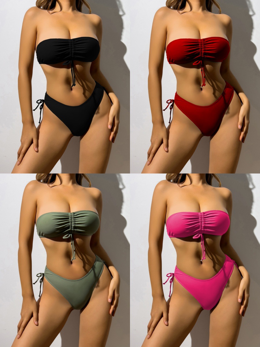 2024 new european and american solid color triangle bikini temu split swimsuit wholesale sexy women‘s swimsuit bikini