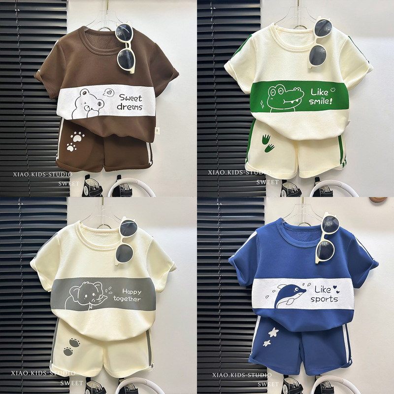 2024 New Children's Short-Sleeved Suit Striped Girls' Boys' T-shirt Summer Baby Clothes Korean Style Children's Clothing