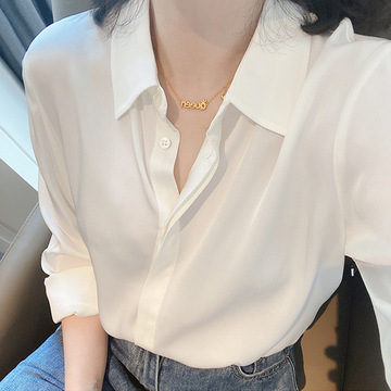 秋季新款2024气质显瘦polo长袖白色衬衫女高级感洋气减龄职业上衣