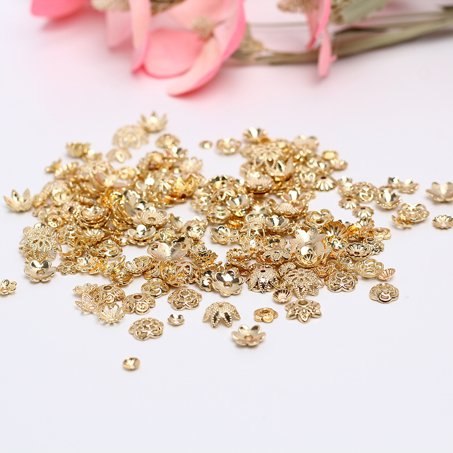 14K/18K Gold Color Retention Receptacle Hollow-out Petals DIY Bracelet Accessories Spacer Beads Beaded Bead Caps Material