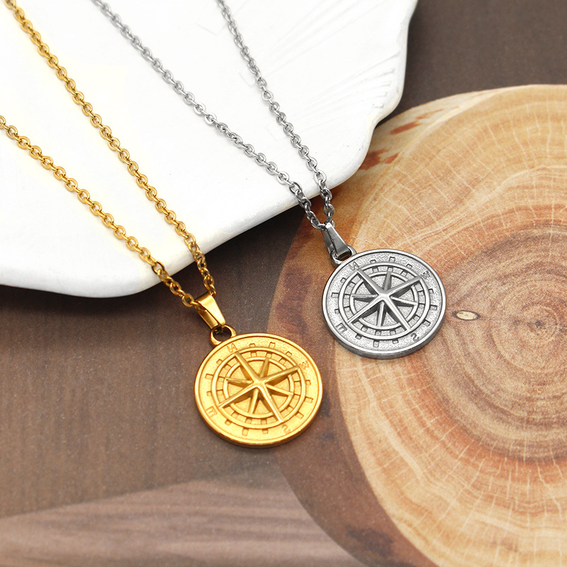 Cross-Border Hot European and American Stainless Steel Compass Compass Personality Trend Pendant Necklace Ornament Accessories Men's and Women's Necklaces