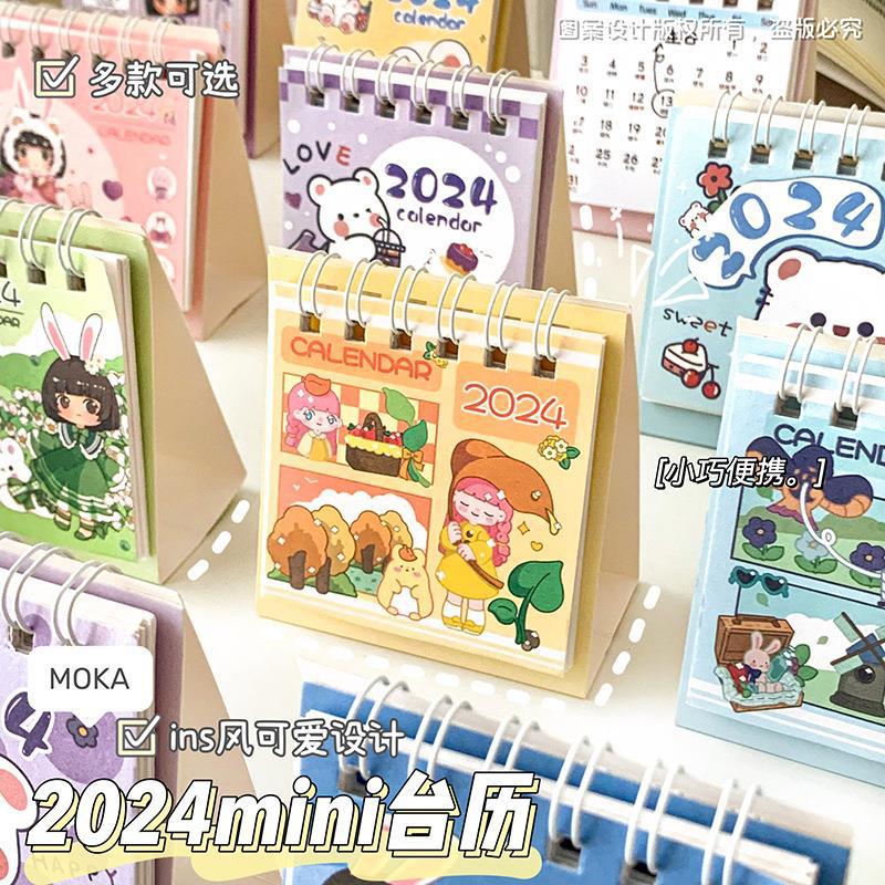 2024 Cartoon Desktop Mini Desk Calendar Student Stationery Good-looking Dragon Year Portable Clock-in Calendar Wholesale