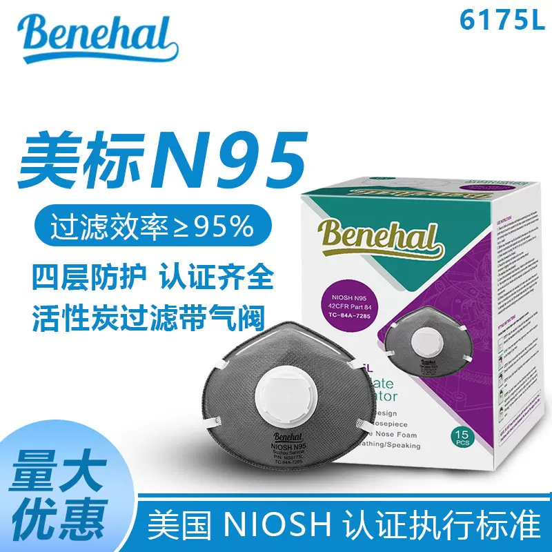 活性炭过滤带气阀Benehal世康N95防护口罩跨境NIOSH认证美标国标