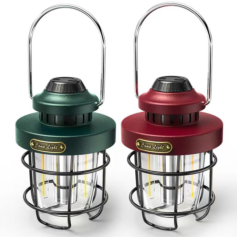 New Outdoor Camping Light High-Grade Wrought Iron Ambience Light TYPE-C Charging Household Emergency Retro Camping Lantern Wholesale