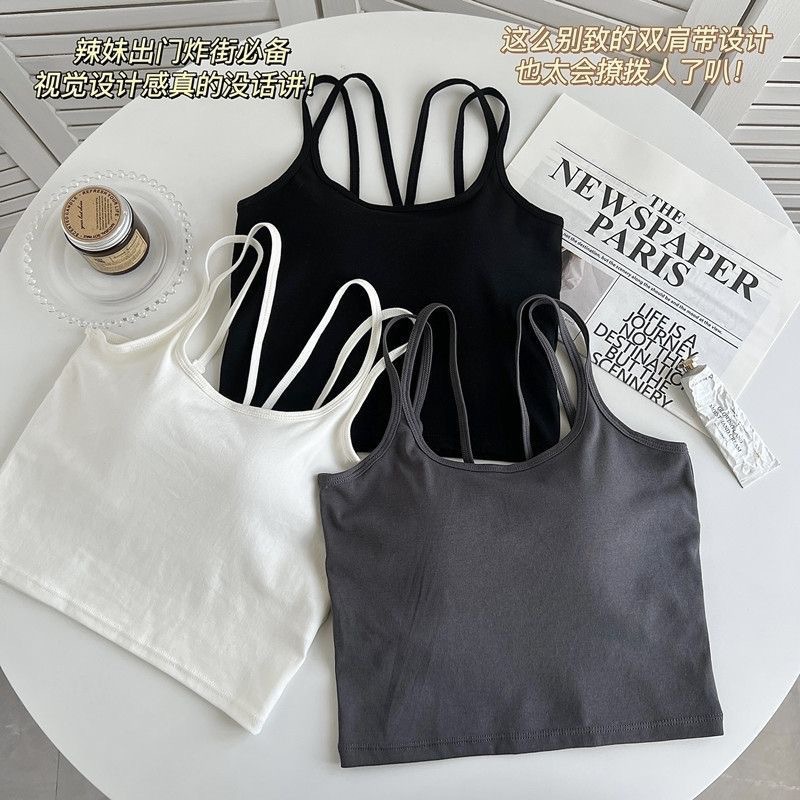 Celebrity Style Hot Girl Cross with Braces and Breast Pad Women's Inner Wear Outer Wear Vest Breathable Fixed Cup Wrapped Chest Tube Top