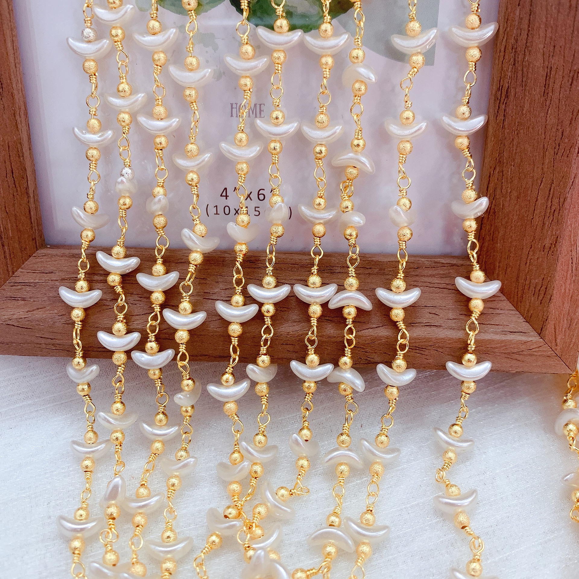 新款 小香风服饰元宝珍珠链子 diy衣帽装饰链条 纯铜材质链条配饰