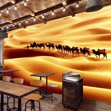金色沙漠骆驼壁画新疆风格民族特色饭店餐厅壁纸客厅沙发背景墙纸