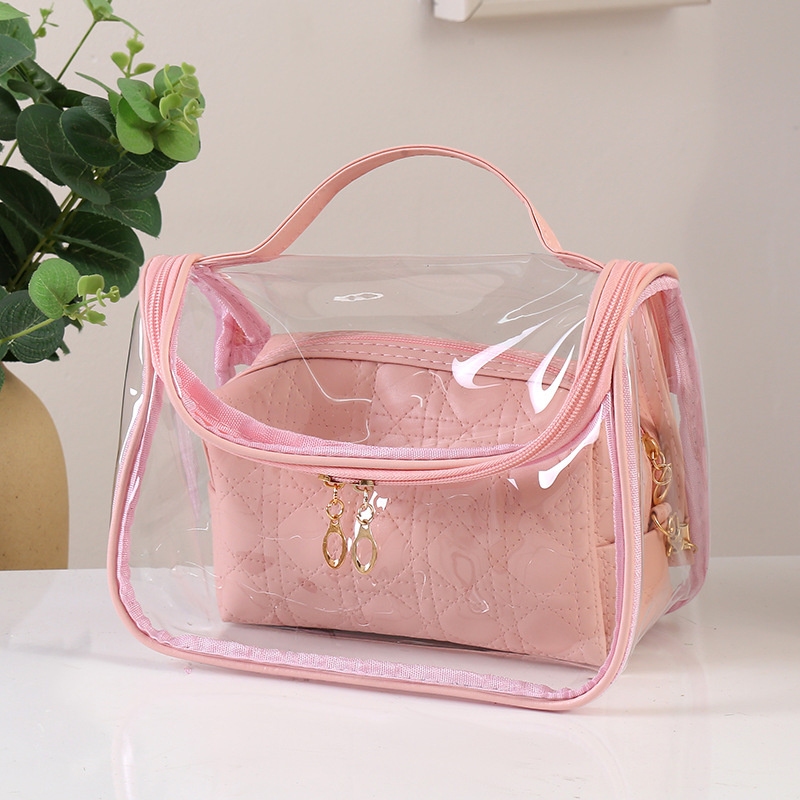 New Transparent Color Cosmetic Bag Simple Striped All-Matching Storage Bag Ladies Waterproof Practical Cosmetic Bag Wholesale