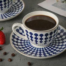 爱莉卡贝叶 克里斯摩洛哥风蓝白镀金陶瓷咖啡杯 小清新下午茶杯