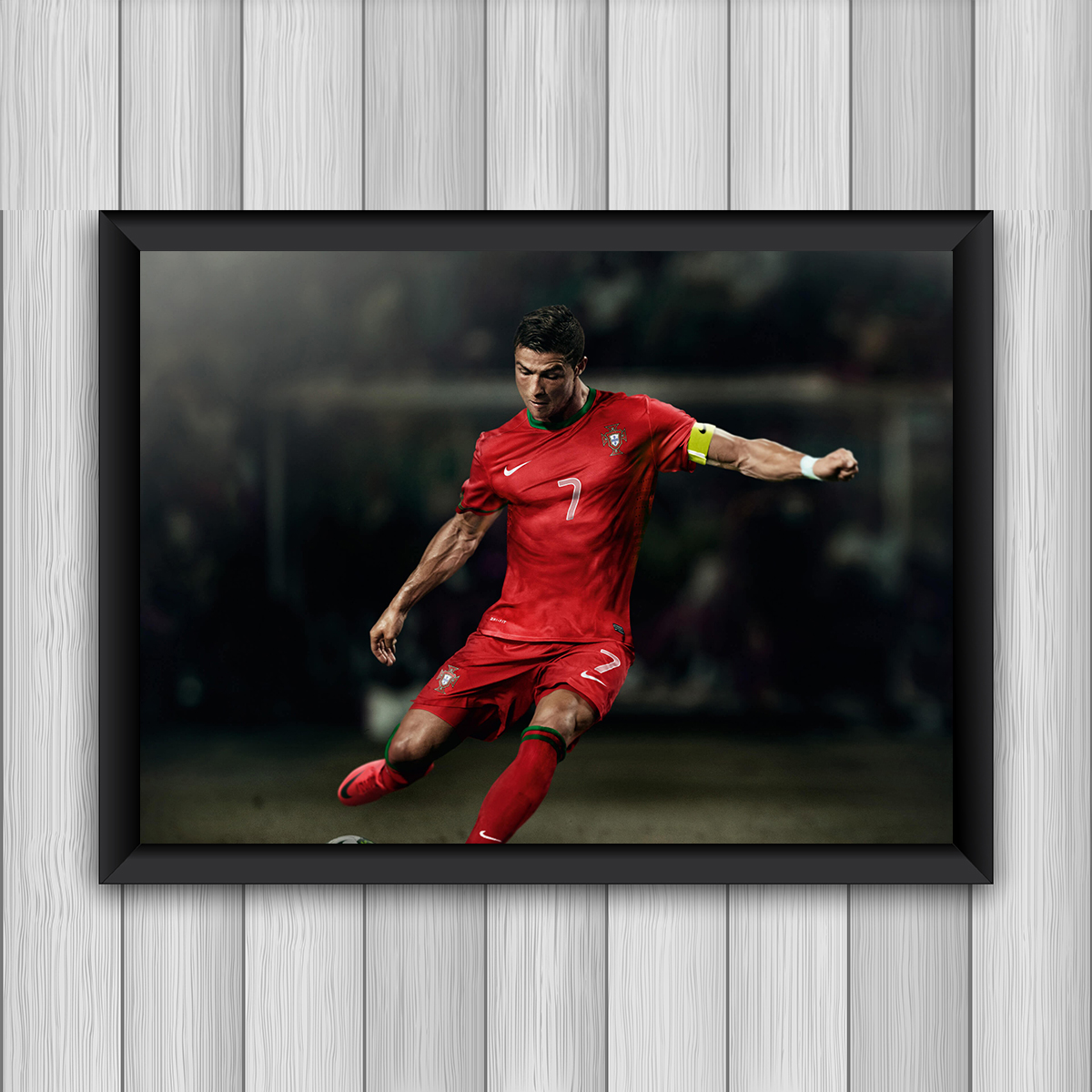 足球球星c罗装饰画 皇马尤文海报墙贴宿舍体彩店实木相框挂画摆台