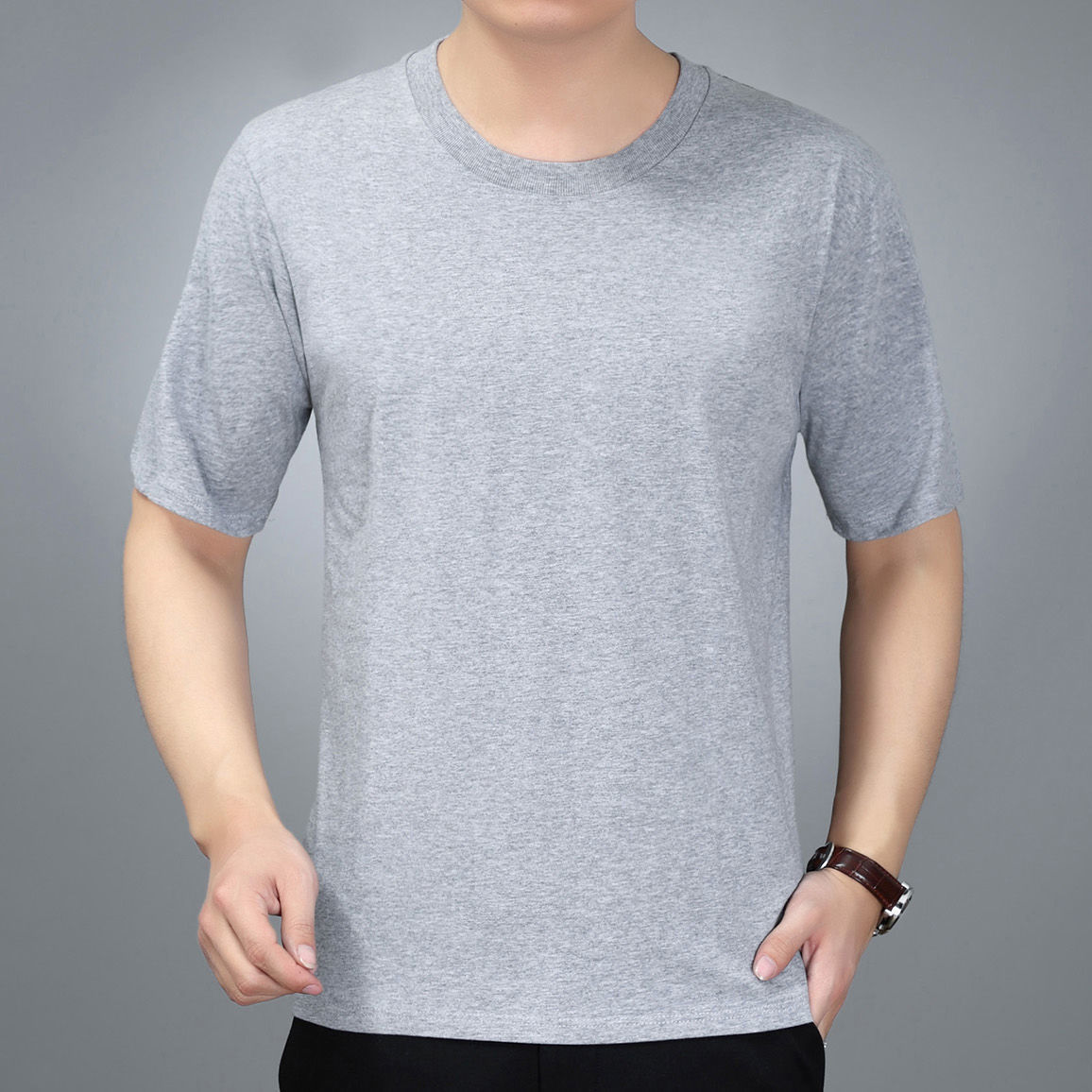 富贵鸟棉色圆领短袖打底衫t恤白色男士体恤黑半袖衣服上衣