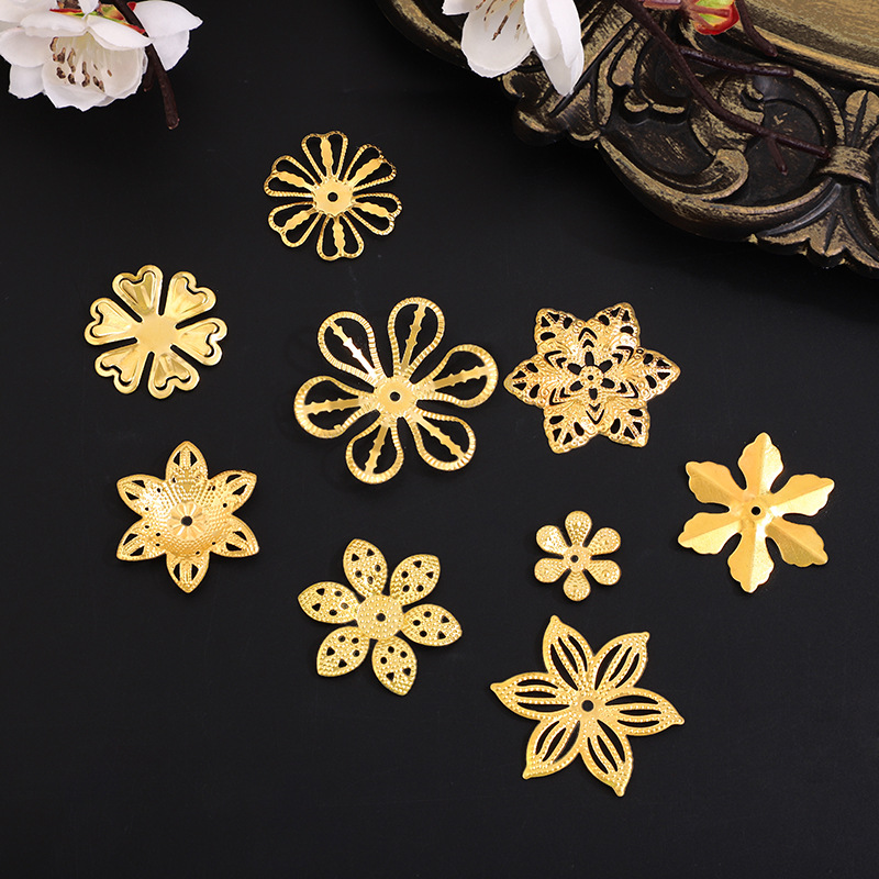 古风diy镂空六叶花瓣金属花片步摇秀禾发簪头饰喜扇材料饰品配件