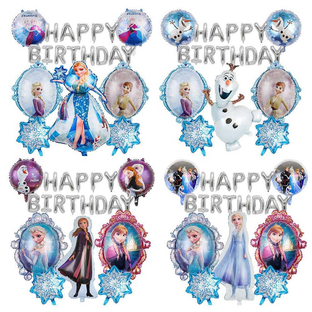 跨境冰雪奇缘生日气球套装艾莎安娜雪宝雪花儿童生日派对铝膜气球
