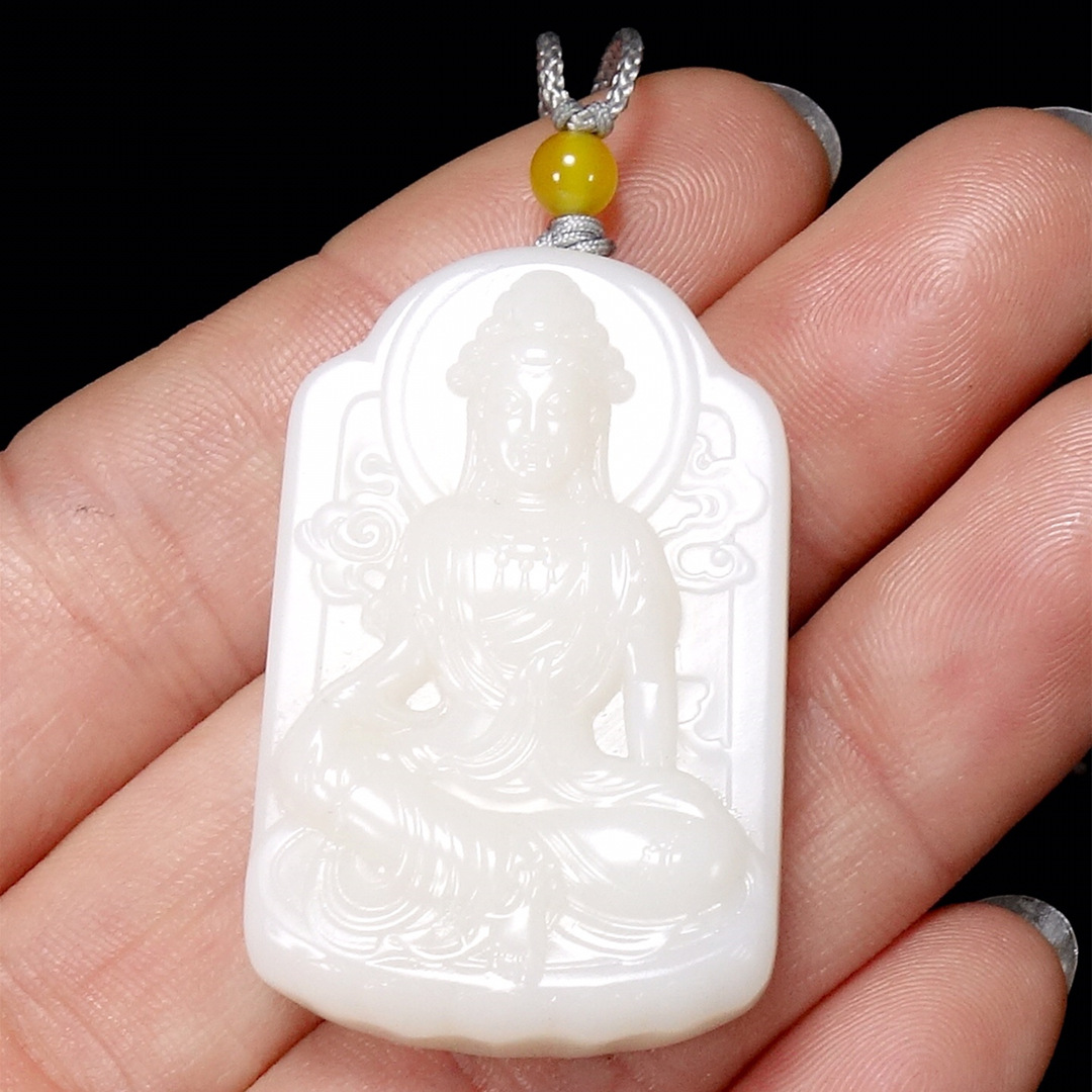 和田玉观音吊坠男女款新疆白玉观世音菩萨玉牌普贤菩萨本命佛挂件