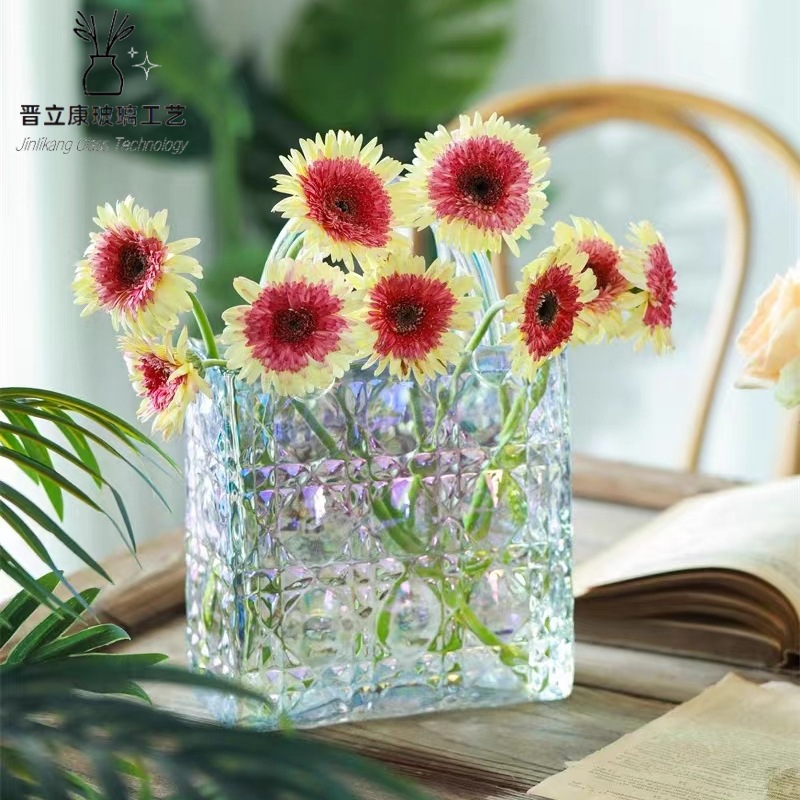 Factory Direct Sales Creative Transparent Handbags Glass Vase Water Cultivation Hydroponic Flowers Flower Arrangement Home Decoration