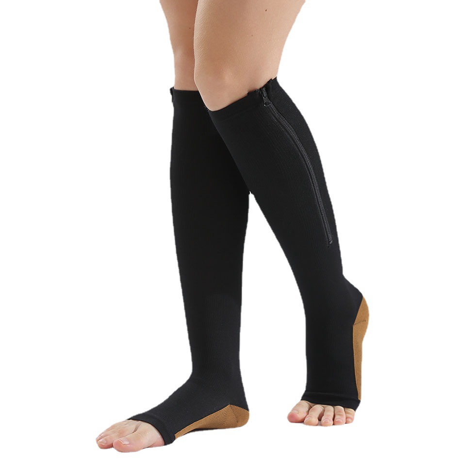 Cross-Border Supply Mid-Calf with Zipper Compression Stockings Foreign Trade Stretch Socks Sports Compression Socks Skinny Calf Foot Sock Foreign Trade
