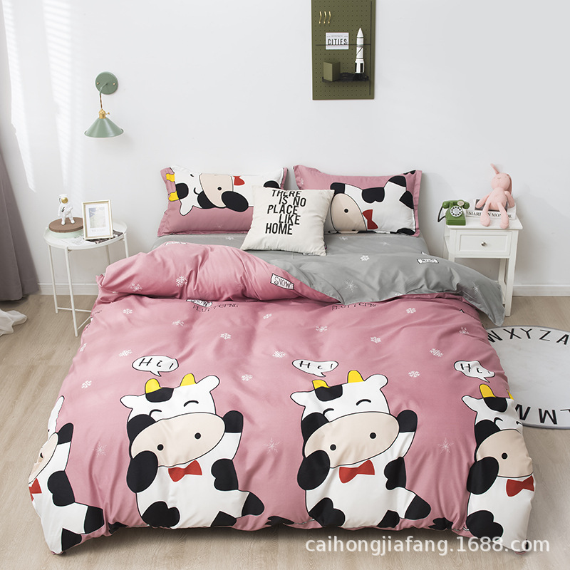 Washed Cotton Four-Piece Bedding Set Summer Spring and Autumn Bed Single Student Dormitory Duvet Cover Three-Piece Set Nantong Women