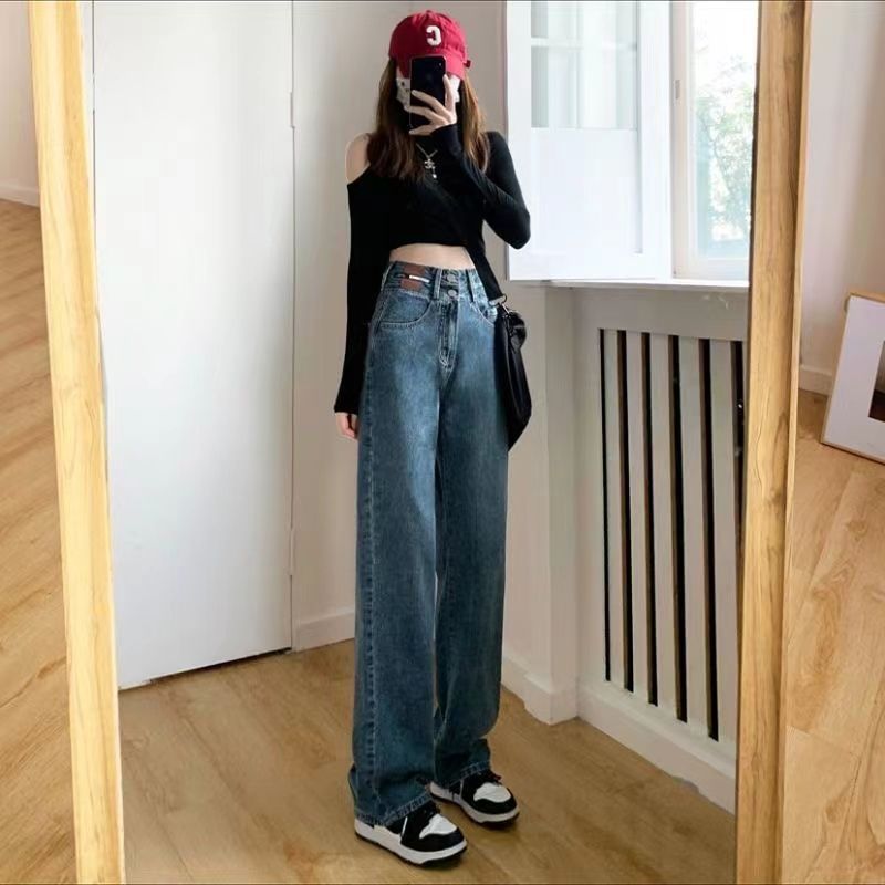 Summer High Waist Narrow Wide-Leg Pants Denim Women 2023 Spring New Straight Loose Slimming Draping Girls Mopping