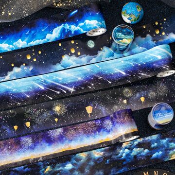 抬头看星空系列番茄酱少女胶带  月夜星空主题手帐装饰素材贴 6款