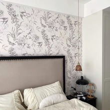 小红书素描壁纸壁布法式燕子客厅背景墙贴纸北欧沙发卧室墙布自粘