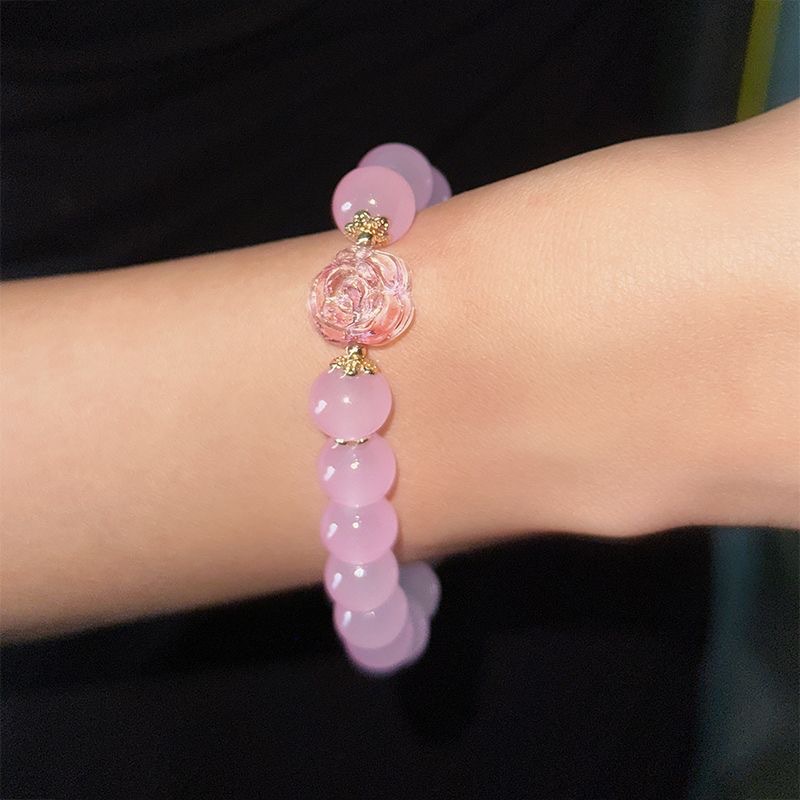INS Style Good-looking Icy White Jade Pink Bracelet Hand Toy Girl Gradient Flower Student Female Girlfriends' Bracelet