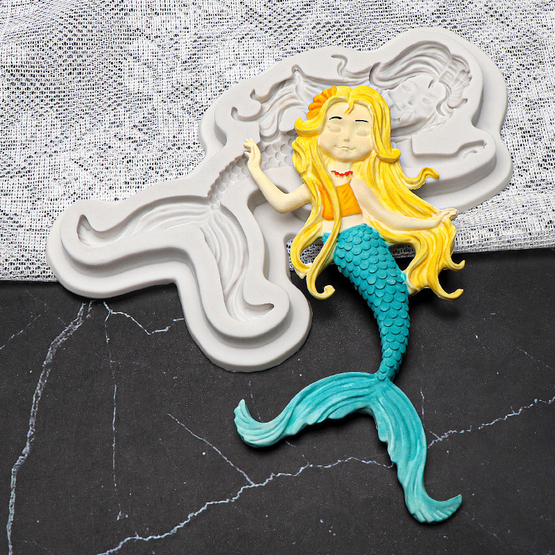 美人鱼硅胶模具香薰石膏食品级液态硅胶模具蛋糕装饰烘培工具