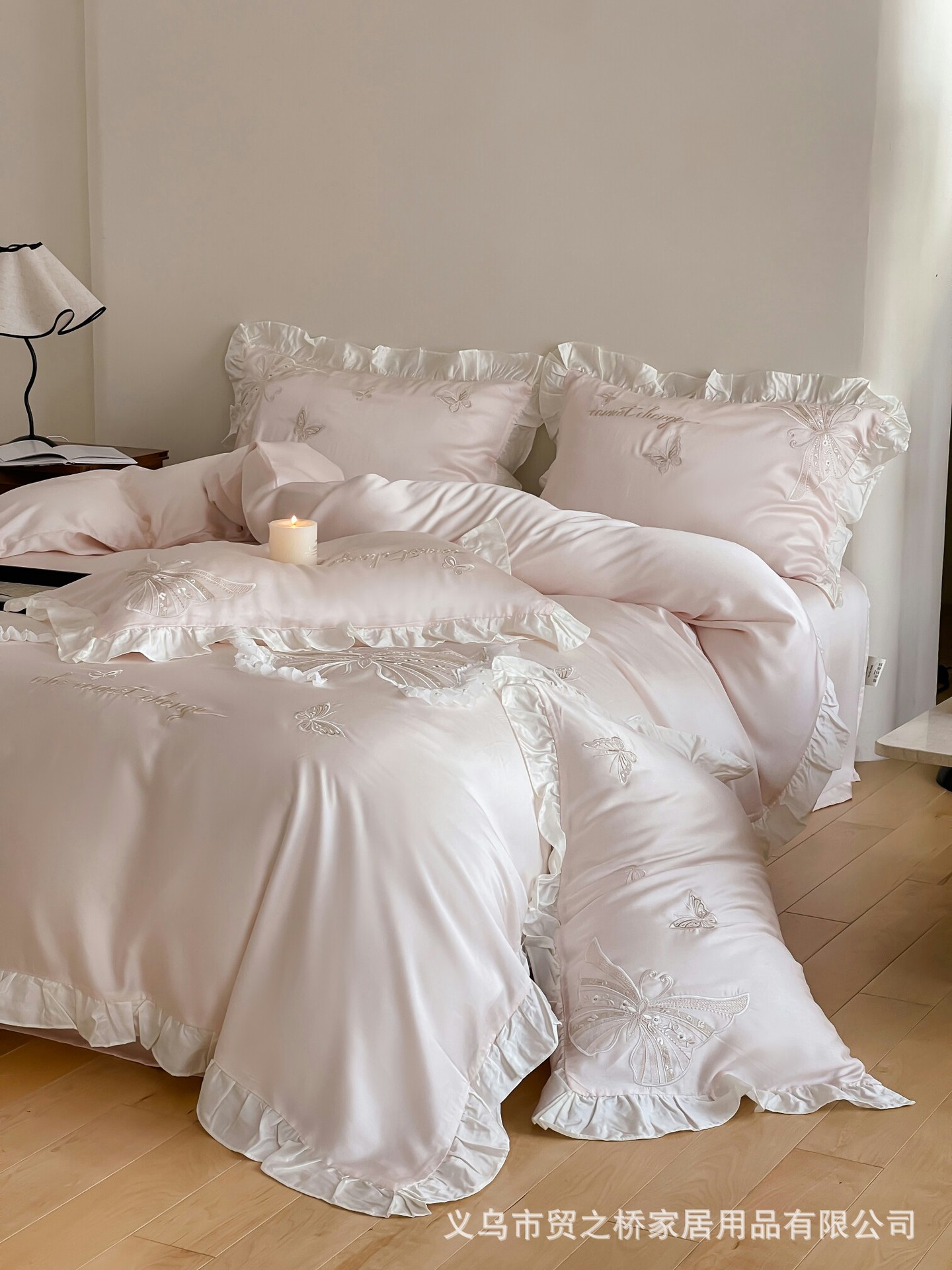 60支lf兰精天丝四件套荷叶边床上复古公主风花边法式床品被套批发