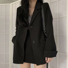 黑色垫肩西装外套女小个子2023年秋冬新款韩版休闲宽松小西服上衣